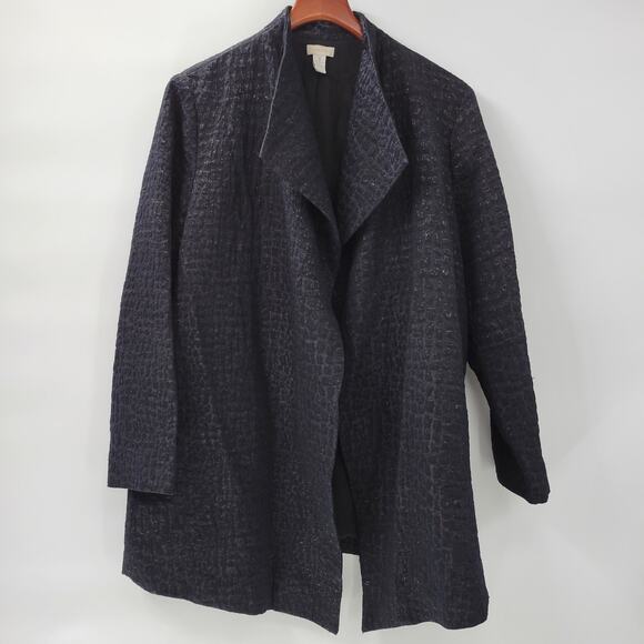 Chicos Jacquard Jacket Womens XL Smoke Gray Textured Long Line Open Front Draped - Picture 6 of 14